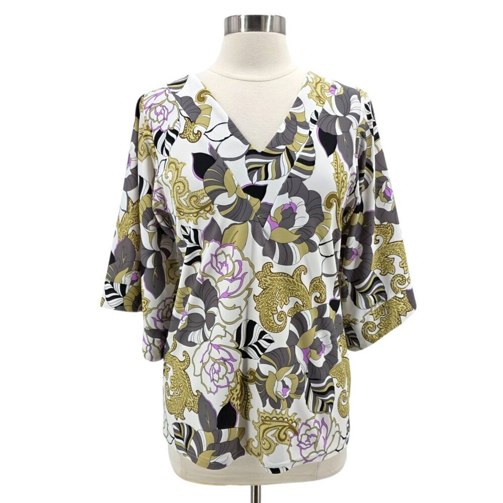 Jude Connally Womens Medium Top Floral Tunic Flared Sleeves V-Neck Boho Preppy